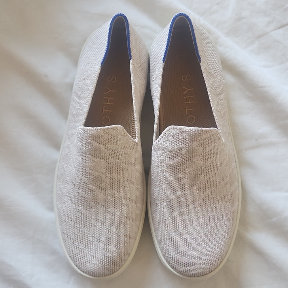 Rothys Houndstooth Ivory Beige Original Slip-On Sneaker Size 7